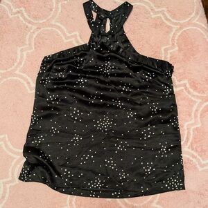 Jacob Black Halter Top with White Star Pattern Large